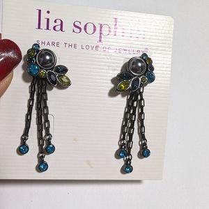 Retired Lia Sophia earrings Adjustable gunmetal chain dangle Rare